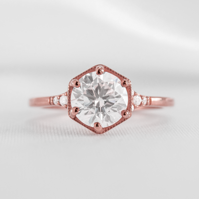 Shown in 1.0 carat Diamond* The Genevieve Round Diamond Hexagon Engagement Ring | Lisa Robin#color_14k-rose-gold