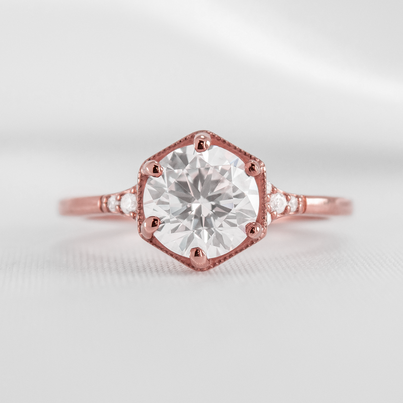 Shown in 1.0 carat Diamond* The Genevieve Round Diamond Hexagon Engagement Ring | Lisa Robin
