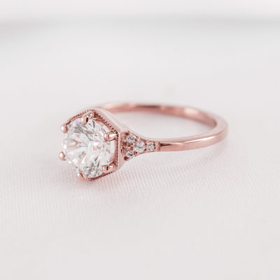 Shown in 1.0 carat Diamond* The Genevieve Round Diamond Hexagon Engagement Ring | Lisa Robin#color_14k-rose-gold