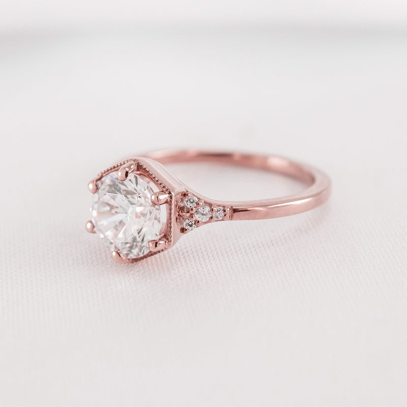 Shown in 1.0 carat Diamond* The Genevieve Round Diamond Hexagon Engagement Ring | Lisa Robin