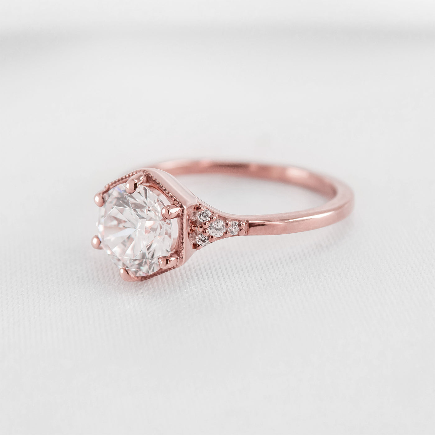 Shown in 1.0 carat Diamond* The Genevieve Round Diamond Hexagon Engagement Ring | Lisa Robin#color_14k-rose-gold