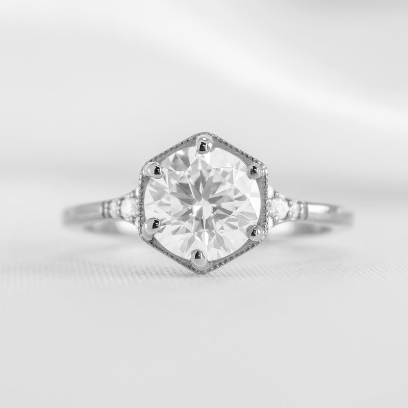 The Genevieve Hexagon Round Diamond Engagement Ring | Lisa Robin