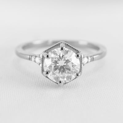 The Genevieve Hexagon Round Diamond Engagement Ring | Lisa Robin#color_14k-white-gold