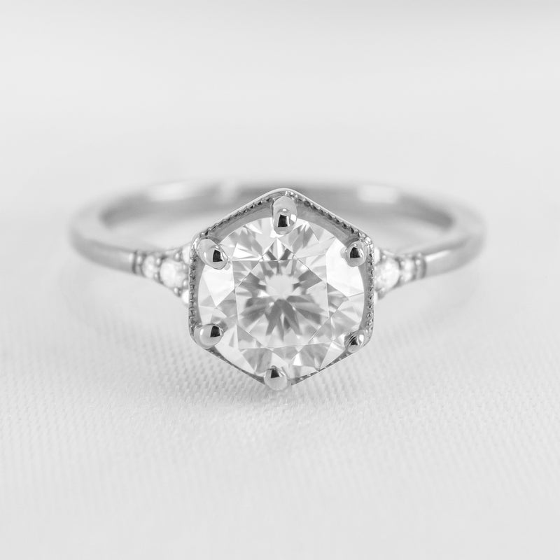 The Genevieve Hexagon Round Diamond Engagement Ring | Lisa Robin
