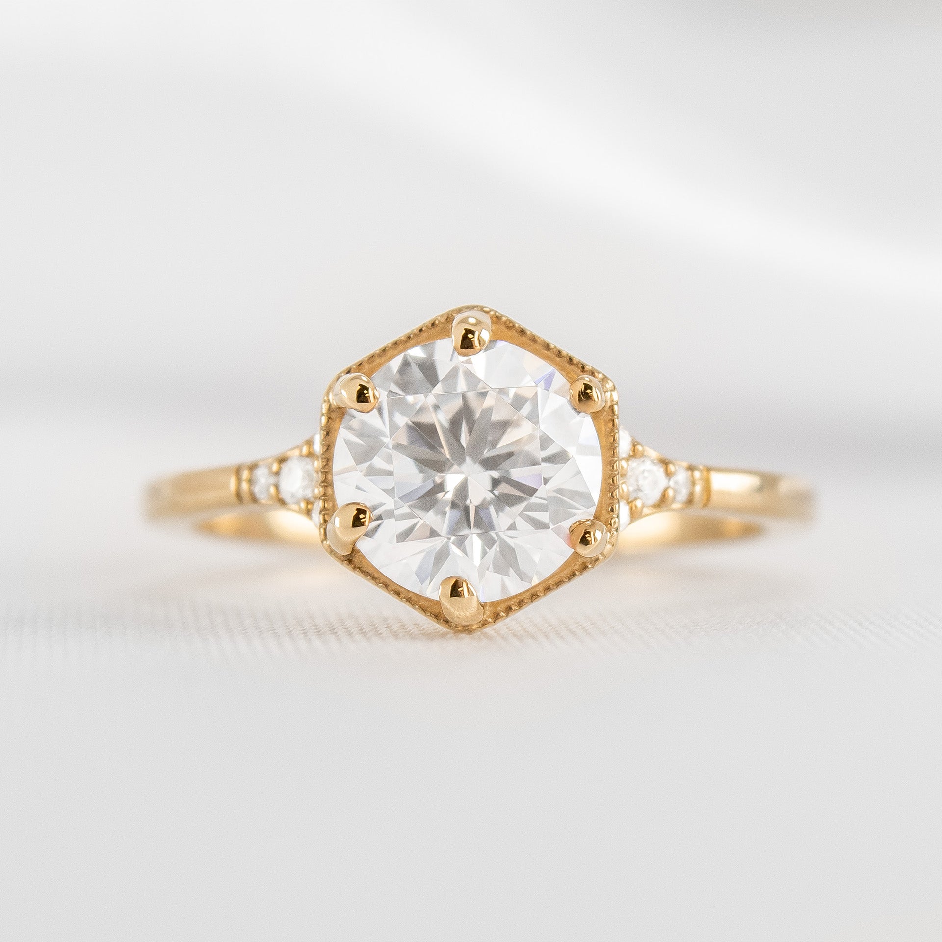 The Genevieve Hexagon Round Diamond Engagement Ring | Lisa Robin#color_14k-yellow-gold