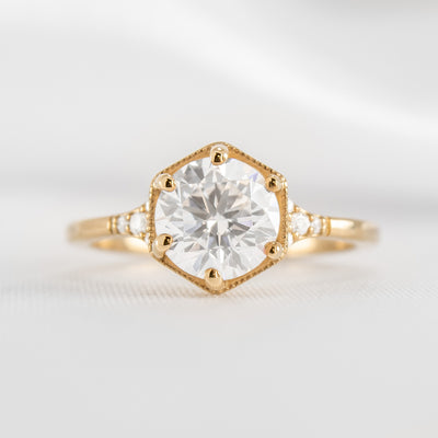 Shown in 1.0 carat Diamond* The Genevieve Round Diamond Hexagon Engagement Ring | Lisa Robin#color_14k-yellow-gold