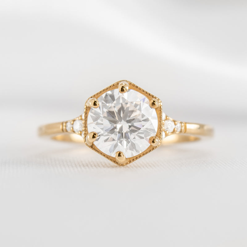 Shown in 1.0 carat Diamond* The Genevieve Round Diamond Hexagon Engagement Ring | Lisa Robin