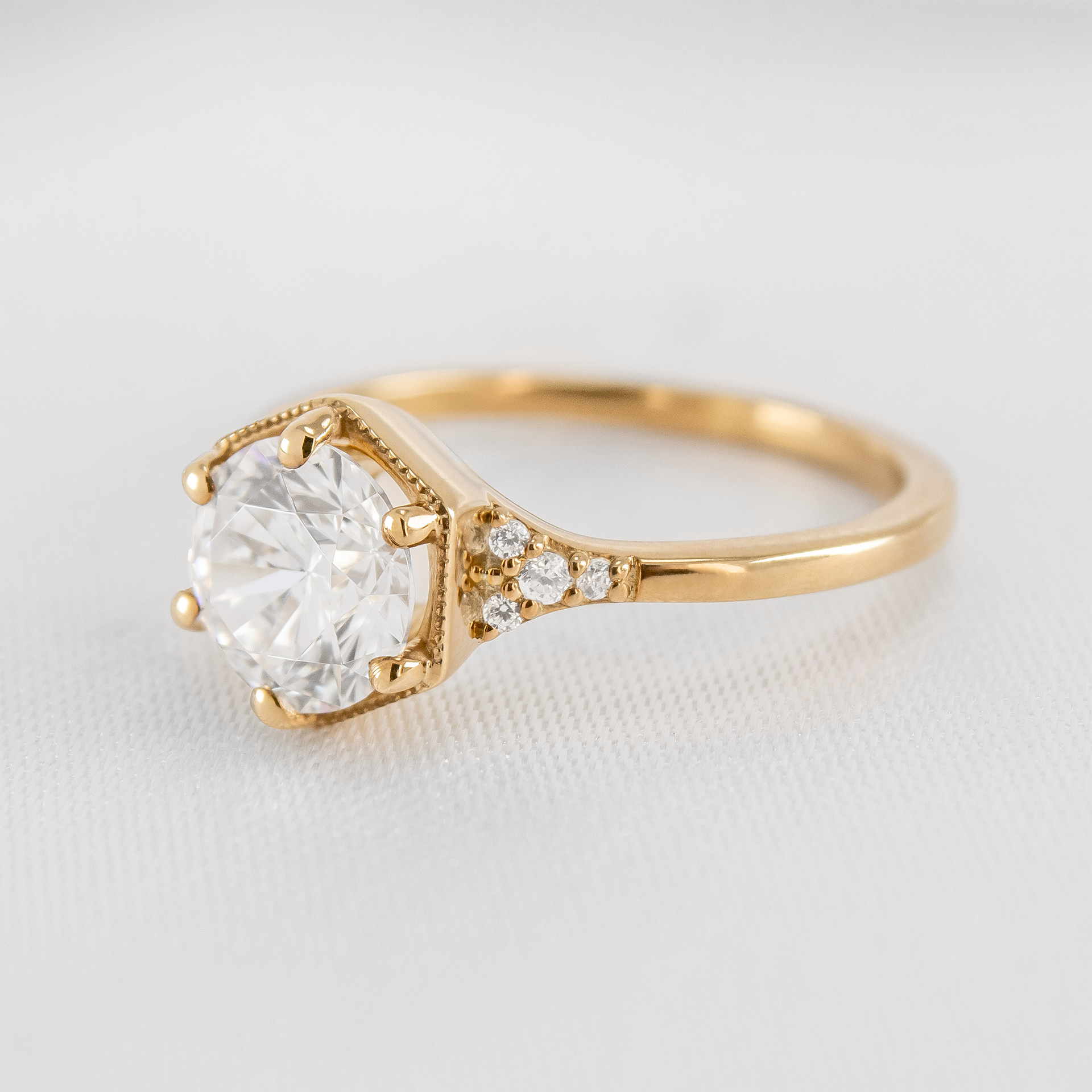 Shown in 1.0 carat Diamond* The Genevieve Round Diamond Hexagon Engagement Ring | Lisa Robin#color_14k-yellow-gold