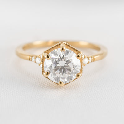 The Genevieve Hexagon Round Diamond Engagement Ring | Lisa Robin#color_14k-yellow-gold