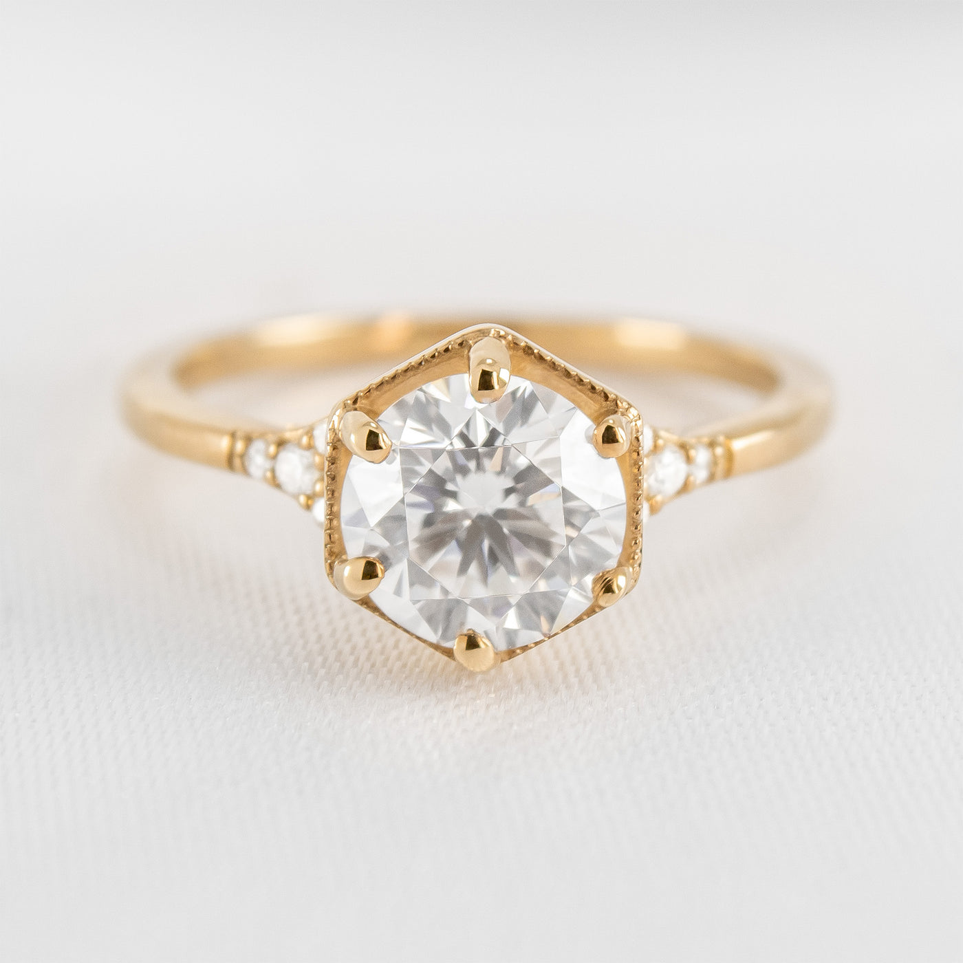 Shown in 1.0 carat Diamond* The Genevieve Round Diamond Hexagon Engagement Ring | Lisa Robin#color_14k-yellow-gold