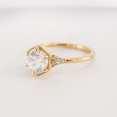Shown in 1.0 carat Diamond* The Genevieve Round Diamond Hexagon Engagement Ring | Lisa Robin#color_14k-yellow-gold