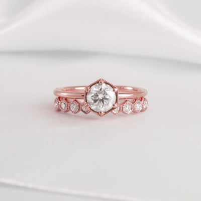 Shown with the Genevieve Engagement Ring * The Genevieve Hexagon Diamond Wedding Ring with The Cordelia hexagon Wedding Ring | Lisa Robin#color_18k-rose-gold