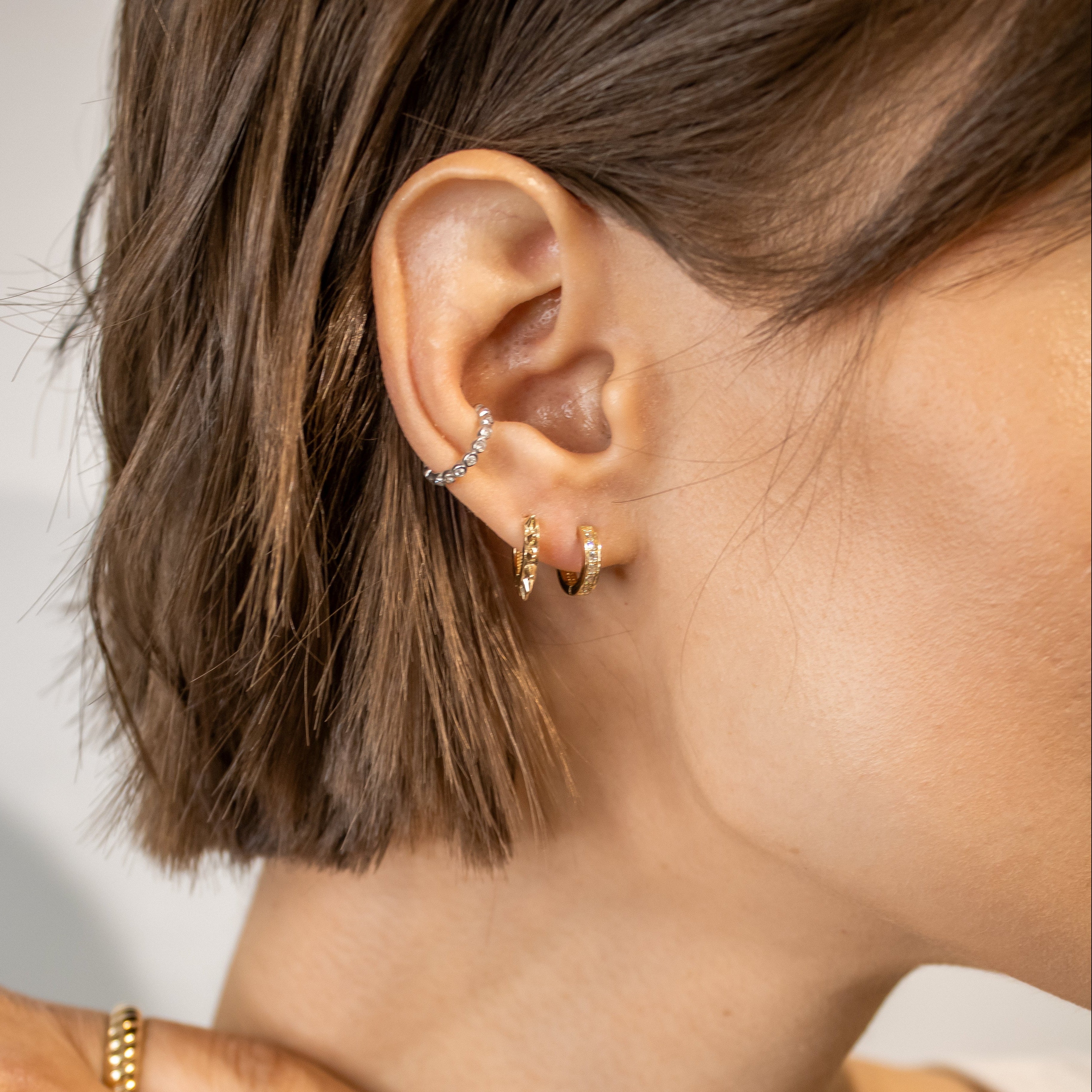 14K Gold Tiny Huggie Spike Hoop Earrings#color_14k-yellow-gold