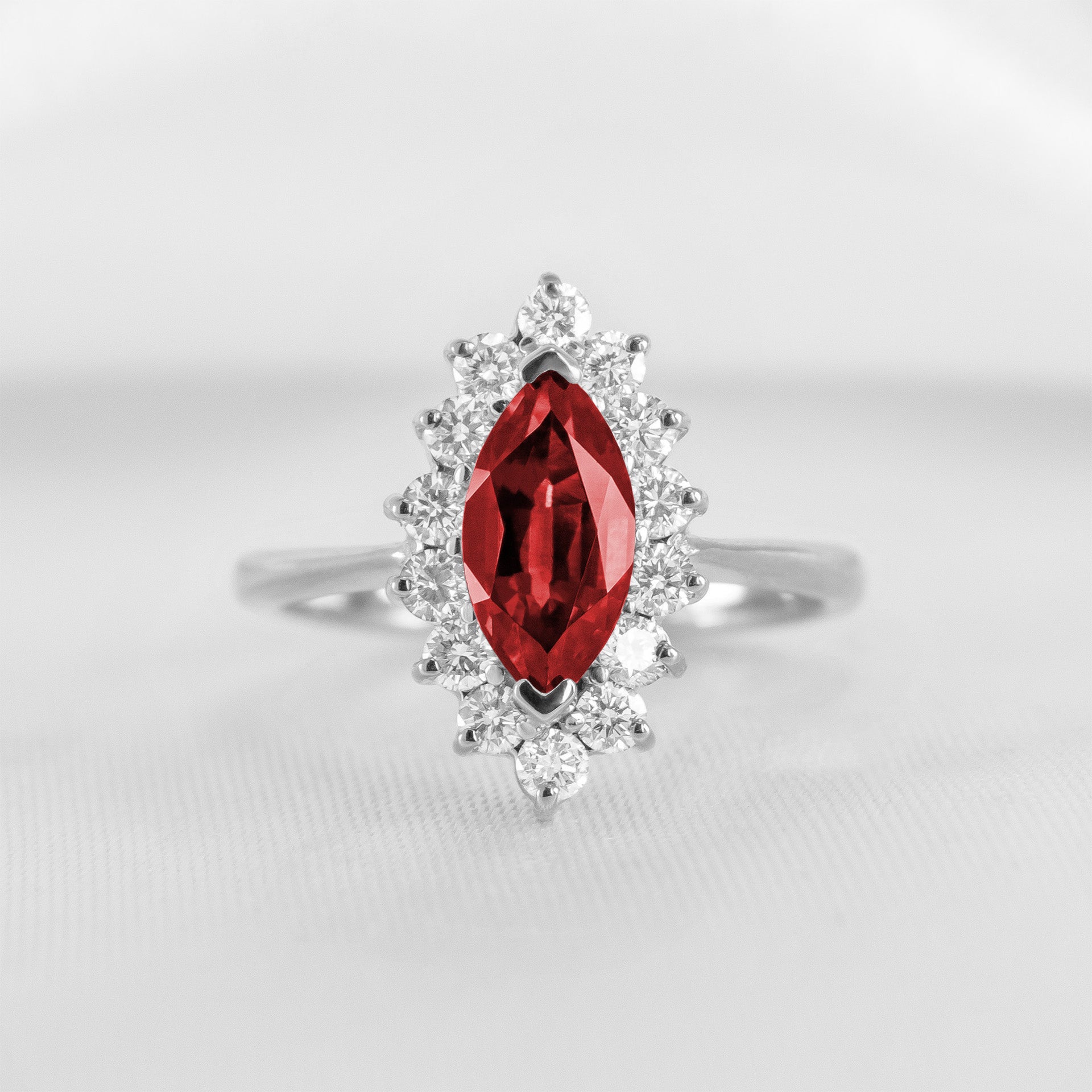 Shown in 1.25 Carat Diamond*The Hadley Ruby Diamond Engagement Ring with marquise cut diamond in white gold from front by Lisa Robin#color_14k-white-gold