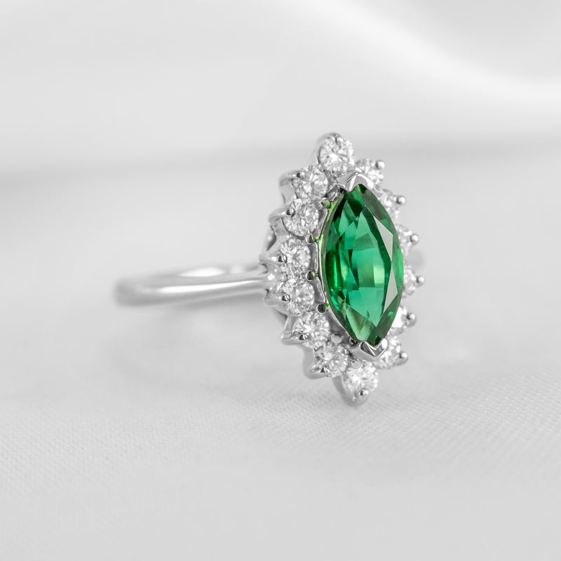 The Hadley Marquise Emerald and Diamond Engagement Ring - Lisa Robin