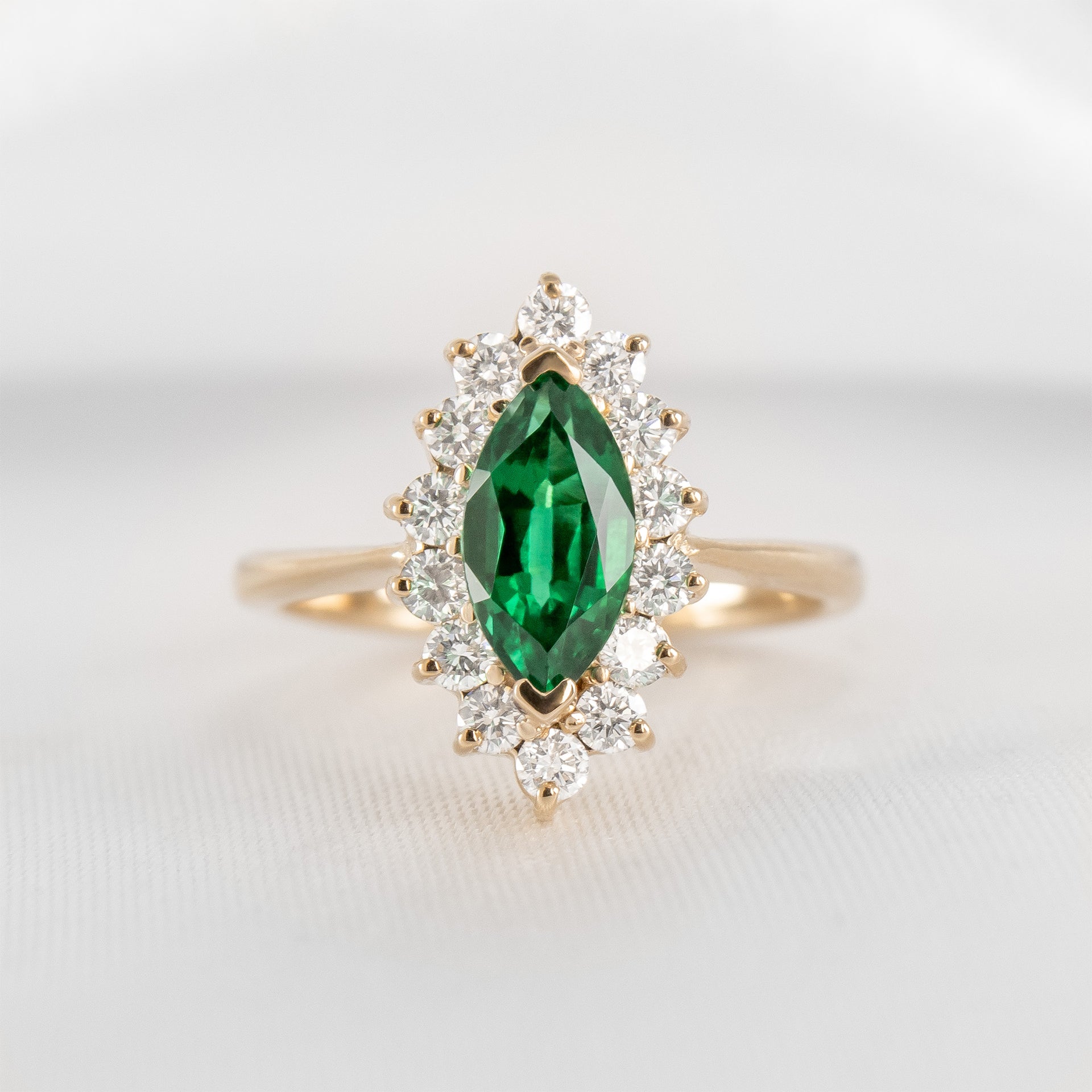 Shown in 1.0 carat Emerald* The Hadley Marquise Emerald and Diamond Engagement Ring | Lisa Robin#color_14k-yellow-gold