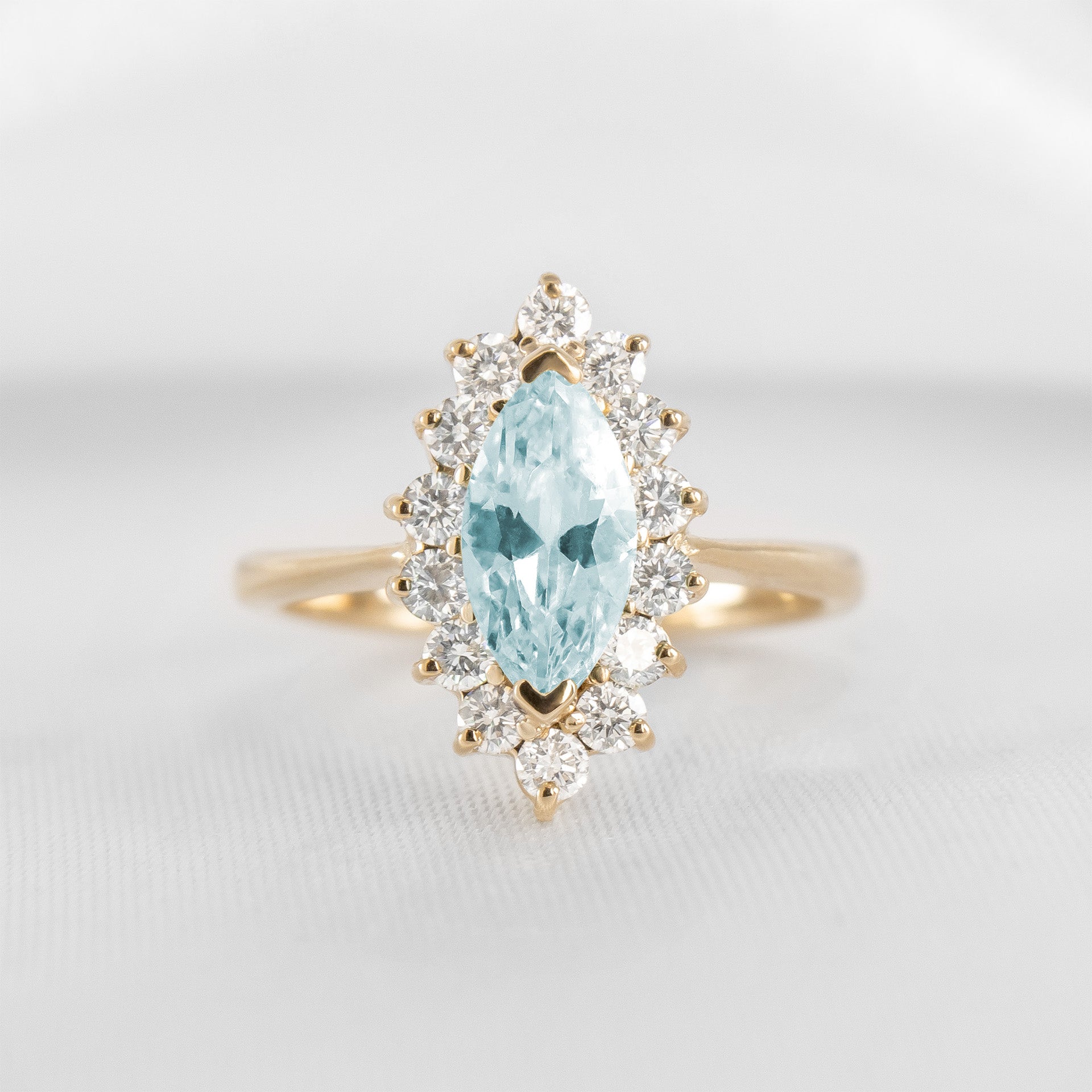 Shown in 1.0 carat Aquamarine* The Hadley Marquise Aquamarine and Diamond Engagement Ring / Lisa Robin#color_14k-yellow-gold