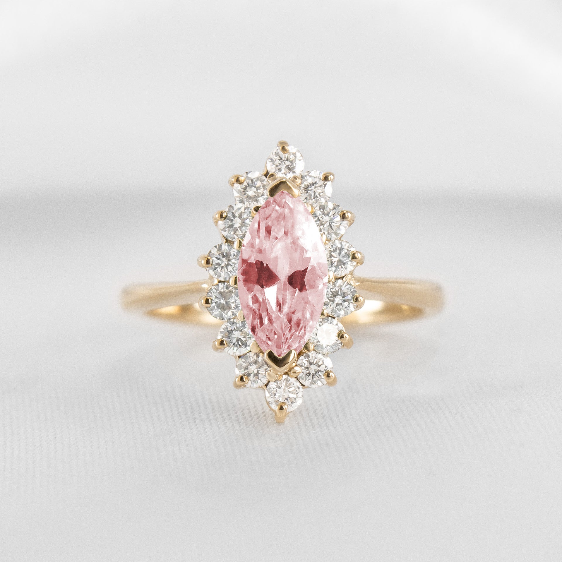 Shown in 1.0 carat Morganite* The Hadley Marquise Morganite and Diamond Engagement Ring / Lisa Robin#color_14k-yellow-gold