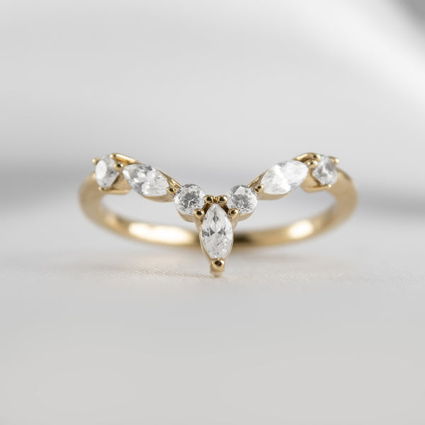 The Jaden Marquise Chevron Lab Diamond Wedding Ring in 14K yellow gold from front by Lisa Robin#color_14k-yellow-gold