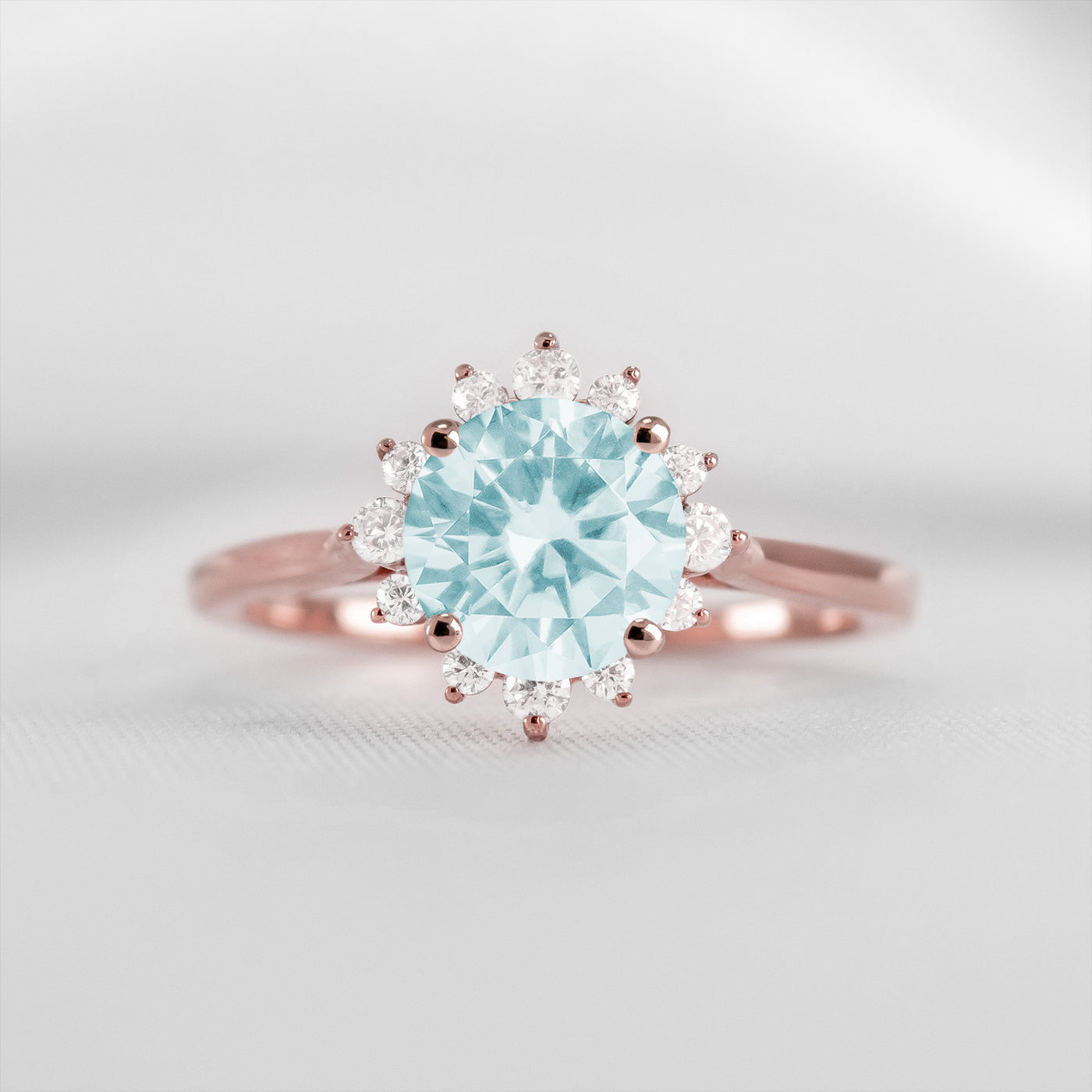 Shown in 1.5 carat Aquamarine* The Jaylin Aquamarine with Diamond Halo Engagement Ring | Lisa Robin#color_14k-rose-gold