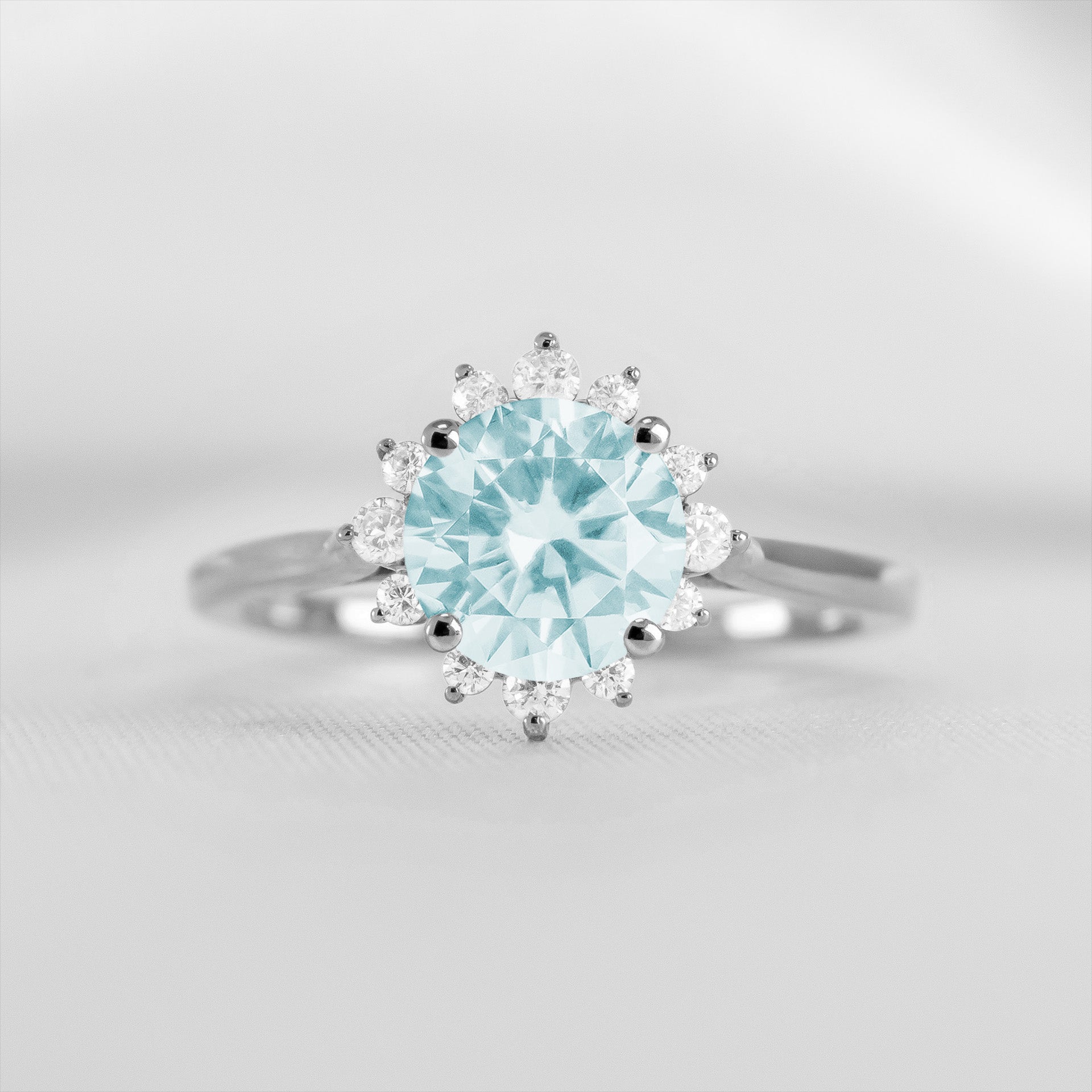 Shown in 1.5 carat Aquamarine* The Jaylin Aquamarine with Diamond Halo Engagement Ring | Lisa Robin#color_14k-white-gold