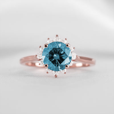 Shown in 1.5 carat Blue Diamond* The Jaylin Blue Diamond Halo Engagement Ring | Lisa Robin#color_14k-rose-gold