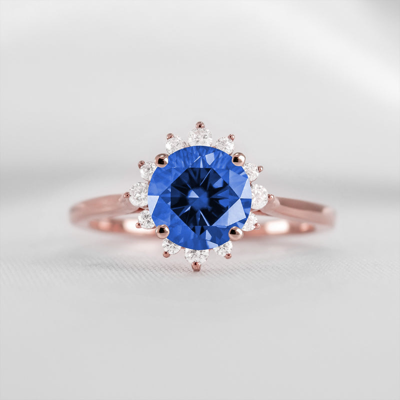 Shown in 1.0 carat Blue Sapphire* The Jaylin Blue Sapphire with Diamond Halo Engagement Ring | Lisa Robin