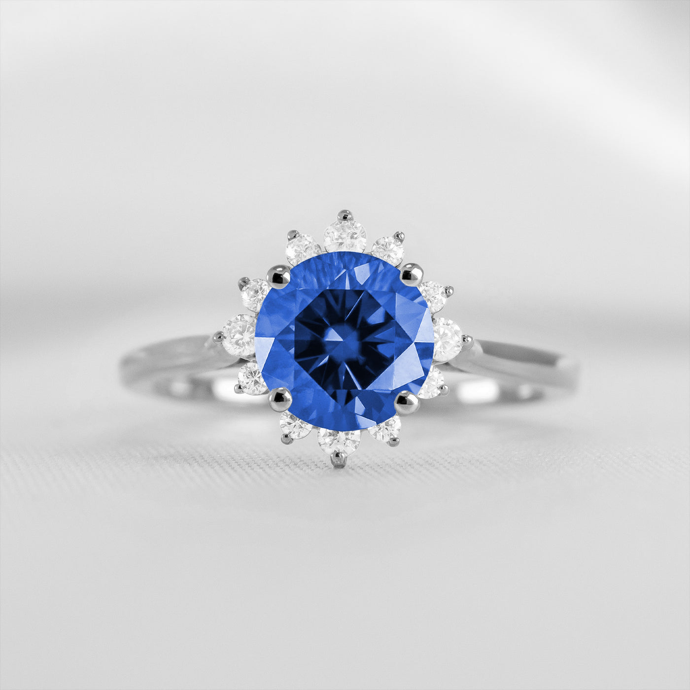 Shown in 1.0 carat Blue Sapphire* The Jaylin Blue Sapphire with Diamond Halo Engagement Ring | Lisa Robin#color_14k-white-gold