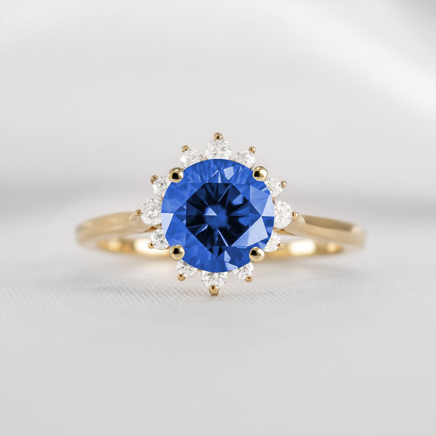 Shown in 1.0 carat Blue Sapphire* The Jaylin Blue Sapphire with Diamond Halo Engagement Ring | Lisa Robin#color_14k-yellow-gold