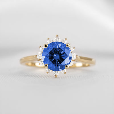 Shown in 1.5 carat Blue Sapphire*The Jaylin Halo Sapphire and Diamond Engagement Ring | Lisa Robin#color_14k-yellow-gold