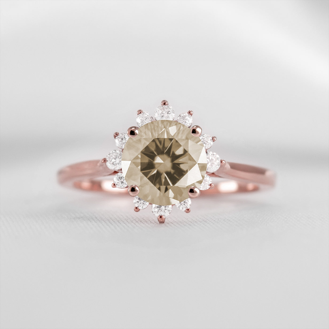 Shown in 1.0 carat Champagne Diamond* The Jaylin Champagne Diamond Halo Engagement Ring | Lisa Robin#color_14k-rose-gold
