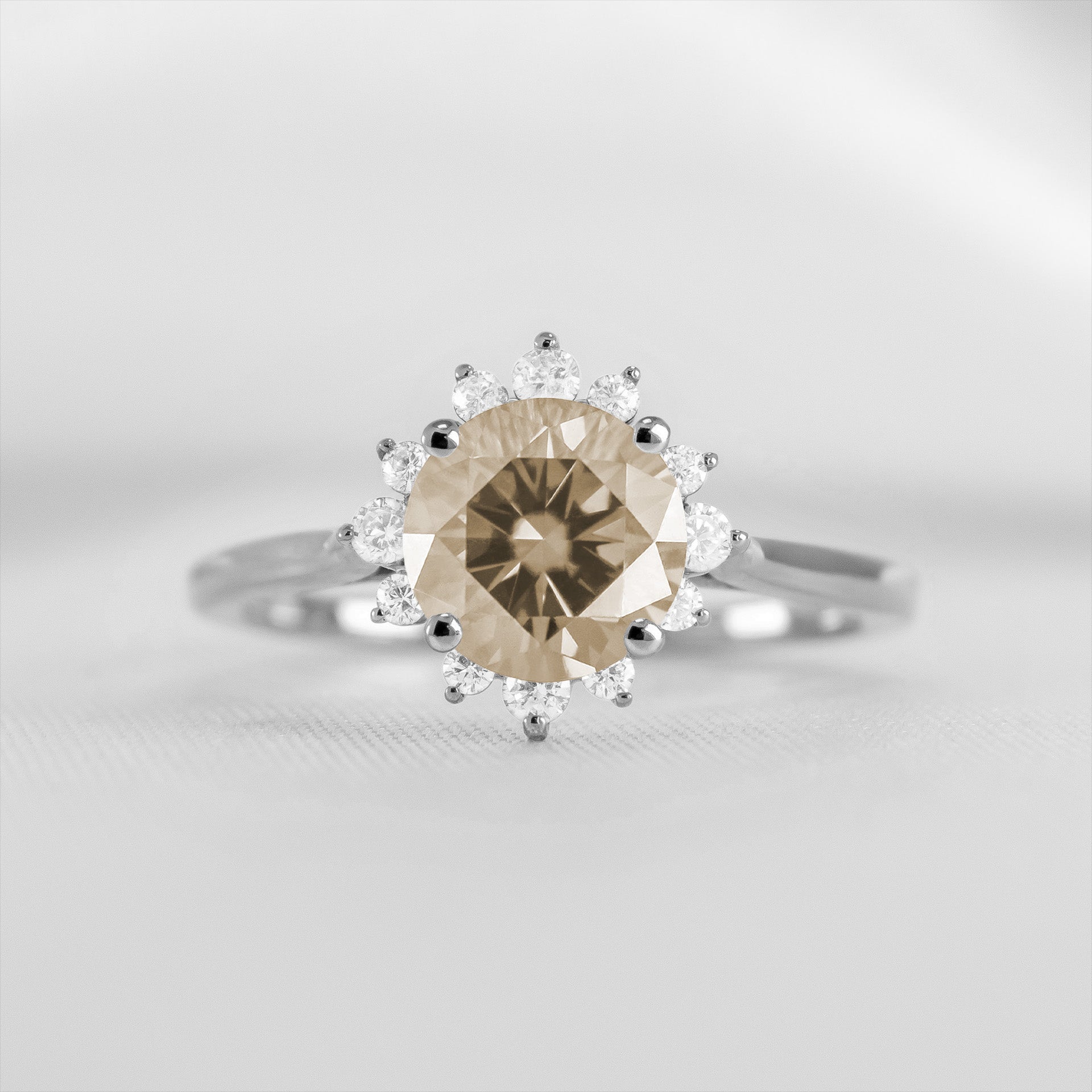 Shown in 1.0 carat Champagne Diamond* The Jaylin Champagne Diamond Halo Engagement Ring | Lisa Robin#color_14k-white-gold