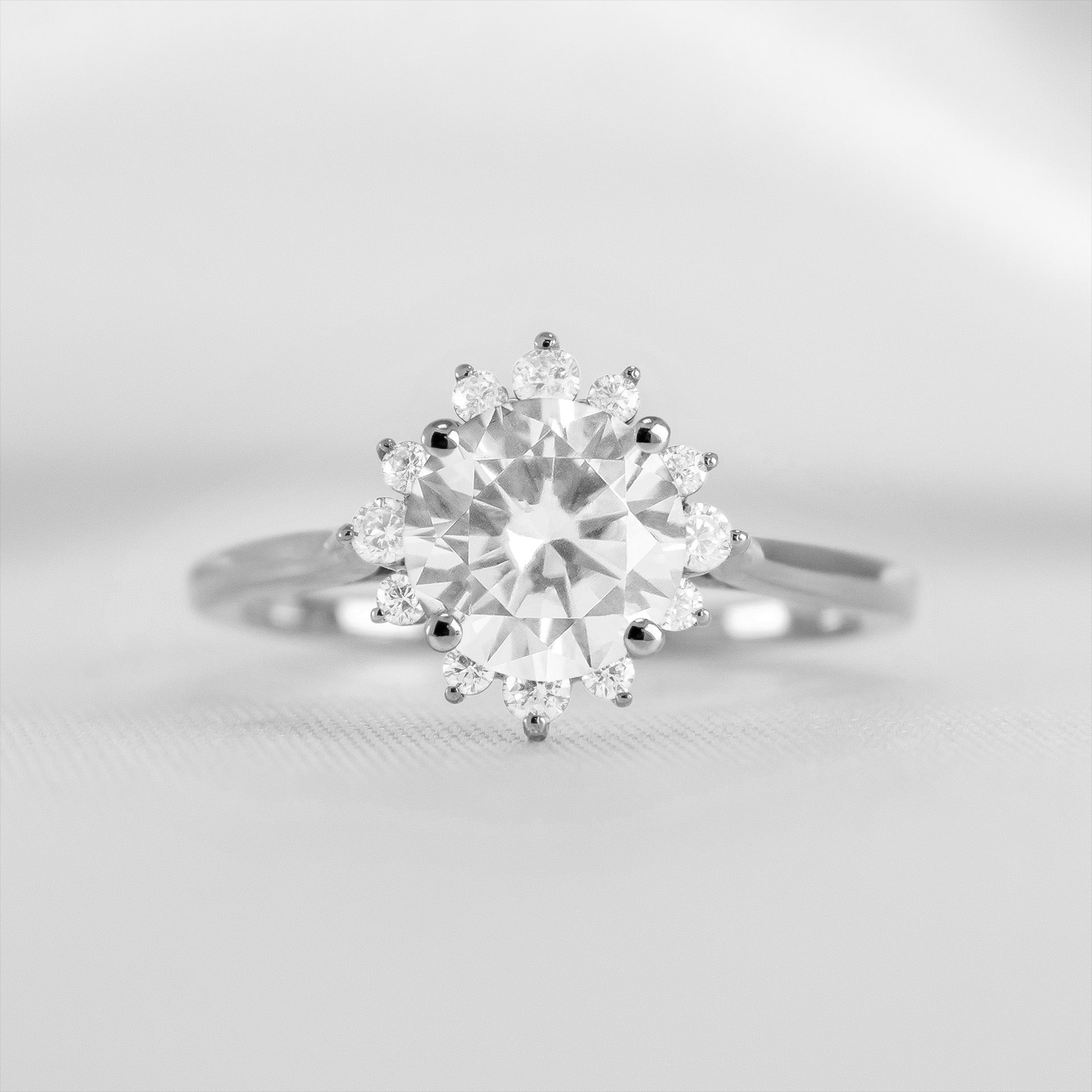 Shown in 1.5 carat Diamond*The Jaylin Round Diamond Halo Engagement Ring with Frankie Wedding Ring | Lisa Robin#color_platinum