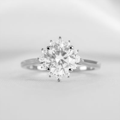 Shown in 1.5 carat Diamond*The Jaylin Round Diamond Halo Engagement Ring with Frankie Wedding Ring | Lisa Robin#color_platinum