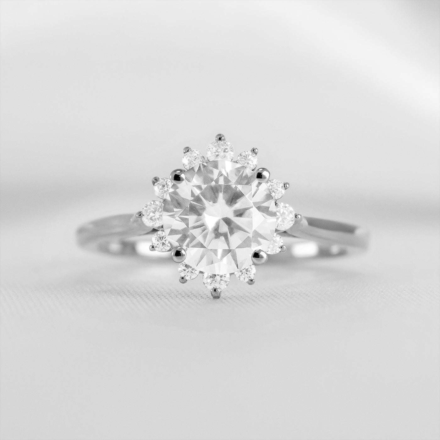Shown in 1.5 carat Diamond*The Jaylin Round Diamond Halo Engagement Ring with Frankie Wedding Ring | Lisa Robin#color_14k-white-gold