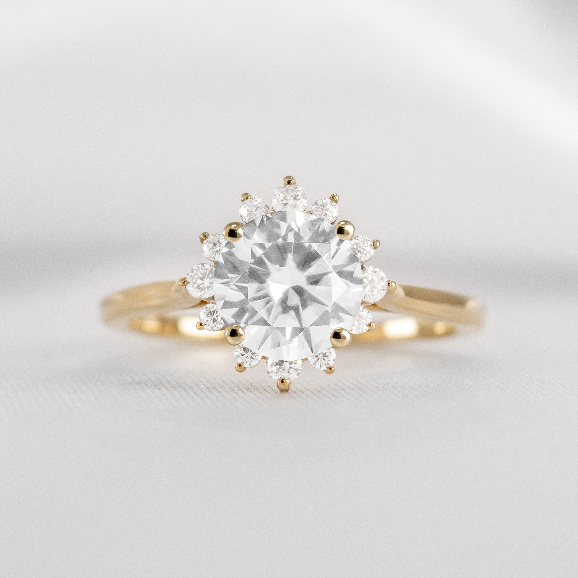 Shown in 1.5 carat Diamond*The Jaylin Round Diamond Halo Engagement Ring with Frankie Wedding Ring | Lisa Robin#color_14k-yellow-gold