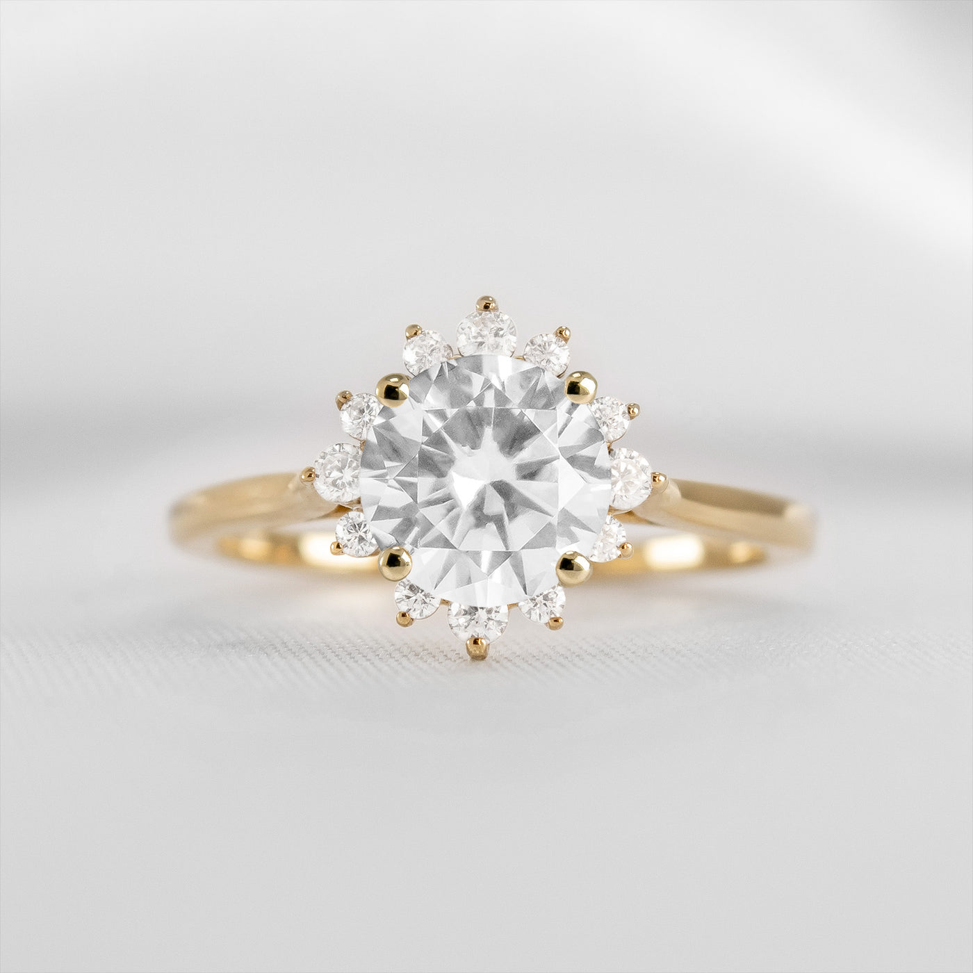 Shown in 1.5 carat Diamond*The Jaylin Round Diamond Halo Engagement Ring with Frankie Wedding Ring | Lisa Robin#color_14k-yellow-gold