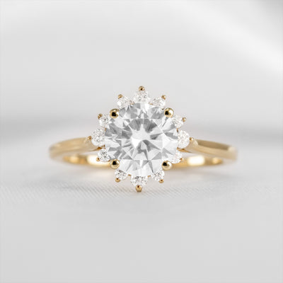 Shown in 1.5 carat Diamond*The Jaylin Round Diamond Halo Engagement Ring with Frankie Wedding Ring | Lisa Robin#color_14k-yellow-gold
