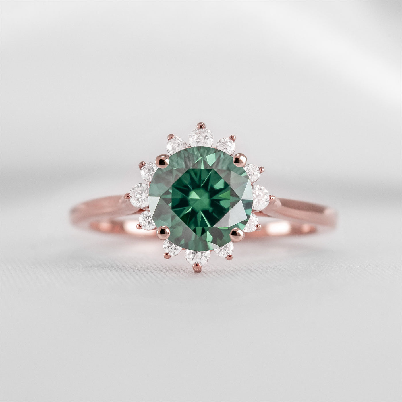 Shown in 1.0 carat Green Emerald* The Jaylin Green Emerald with Diamond Halo Engagement Ring / Lisa Robin#color_14k-rose-gold