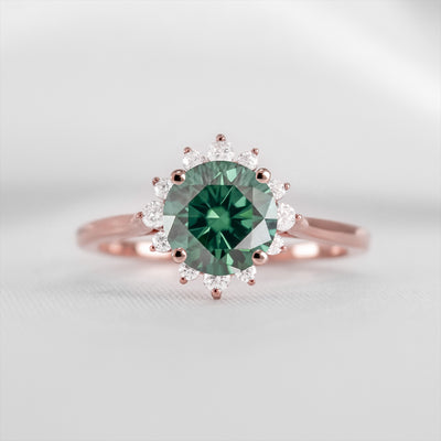 Shown in 1.0 carat Green Emerald* The Jaylin Green Emerald with Diamond Halo Engagement Ring / Lisa Robin#color_14k-rose-gold