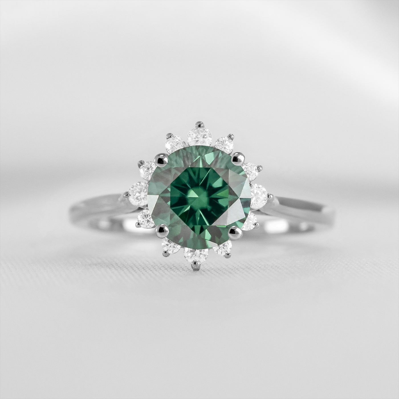 Shown in 1.0 carat Green Emerald* The Jaylin Green Emerald with Diamond Halo Engagement Ring / Lisa Robin#color_platinum