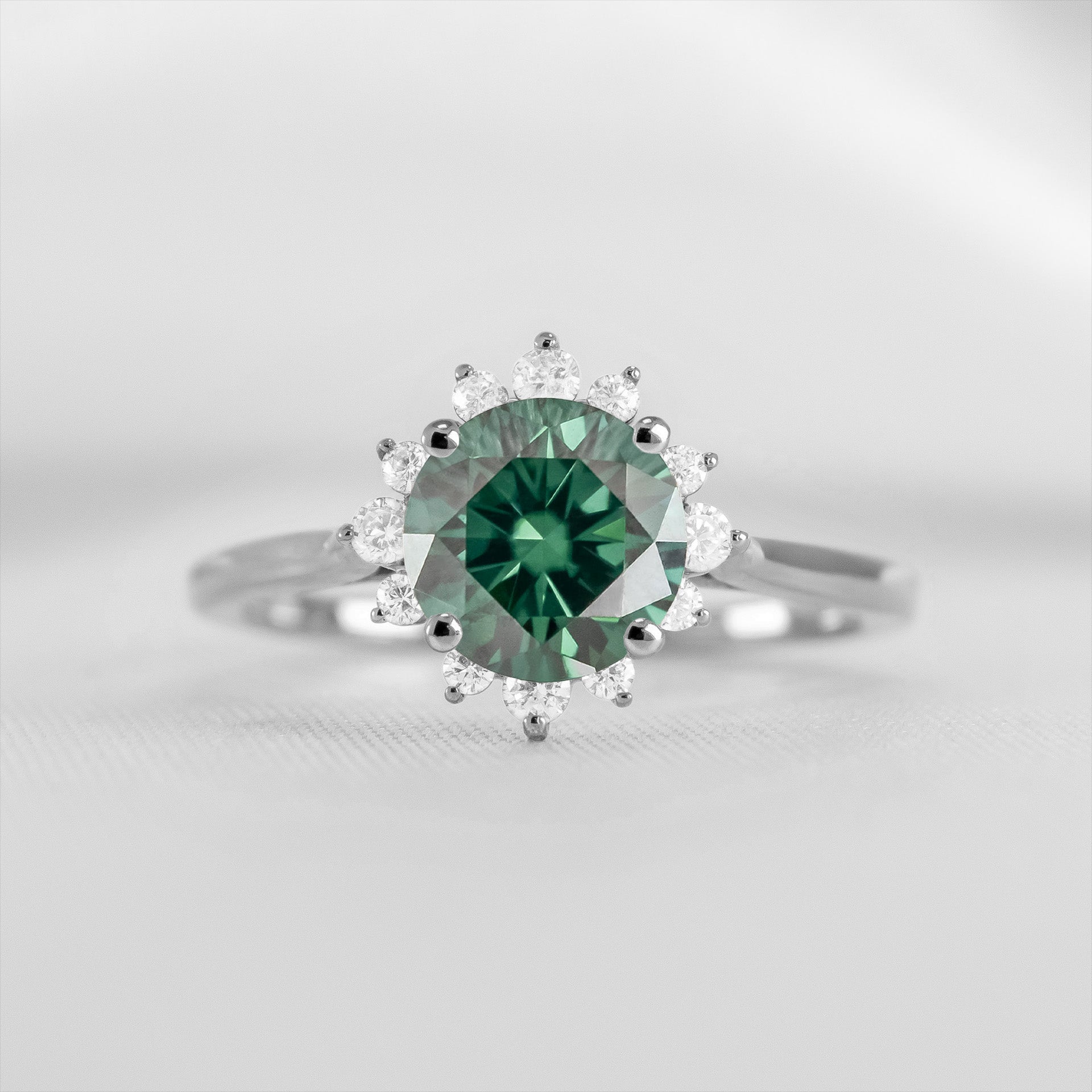 Shown in 1.0 carat Green Emerald* The Jaylin Green Emerald with Diamond Halo Engagement Ring | Lisa Robin#color_14k-white-gold