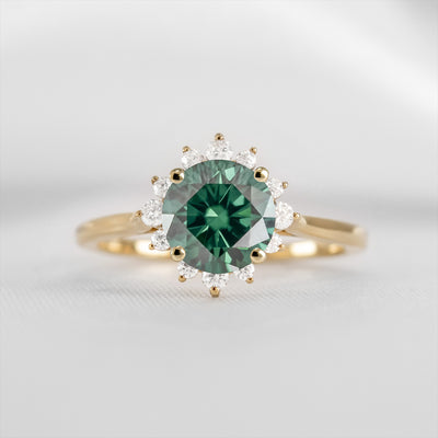 Shown in 1.0 carat Green Emerald* The Jaylin Green Emerald with Diamond Halo Engagement Ring / Lisa Robin#color_14k-yellow-gold