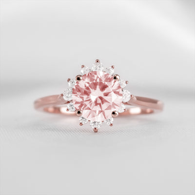 Shown in 1.0 carat Morganite* The Jaylin Morganite and Diamond Halo Engagement Ring | Lisa Robin#color_14k-rose-gold
