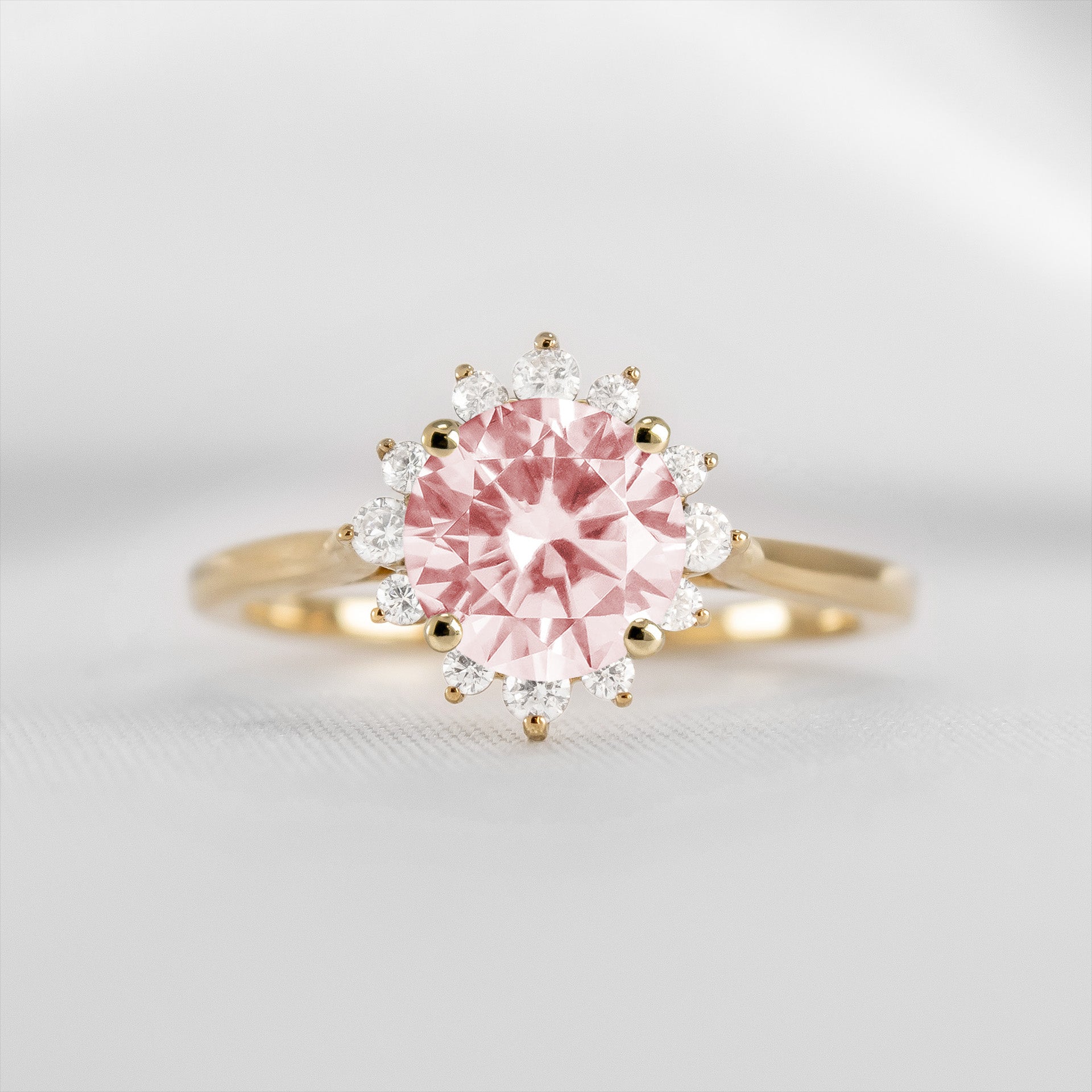 Shown in 1.0 carat Morganite* The Jaylin Morganite and Diamond Halo Engagement Ring | Lisa Robin#color_14k-yellow-gold