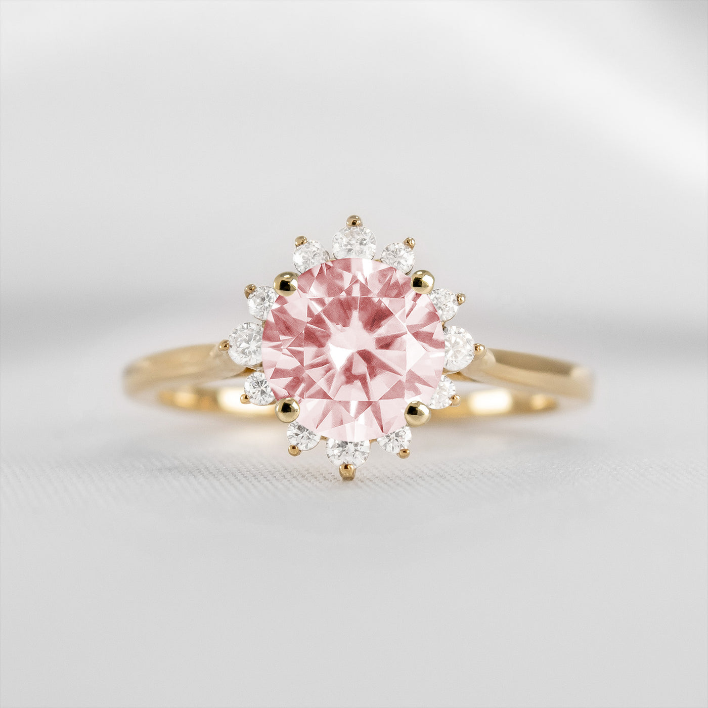 Shown in 1.0 carat Morganite* The Jaylin Morganite and Diamond Halo Engagement Ring | Lisa Robin#color_14k-yellow-gold