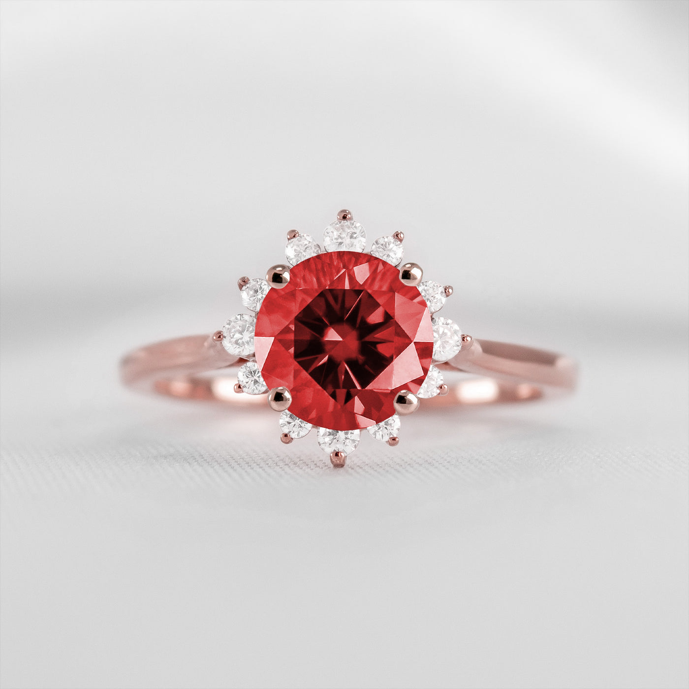 Shown in 1.0 carat Ruby* The Jaylin Ruby and Diamond Halo Engagement Ring | Lisa Robin#color_14k-rose-gold