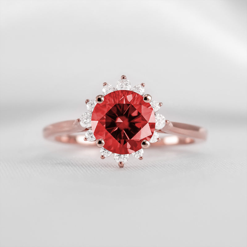 Shown in 1.0 carat Ruby* The Jaylin Ruby and Diamond Halo Engagement Ring | Lisa Robin