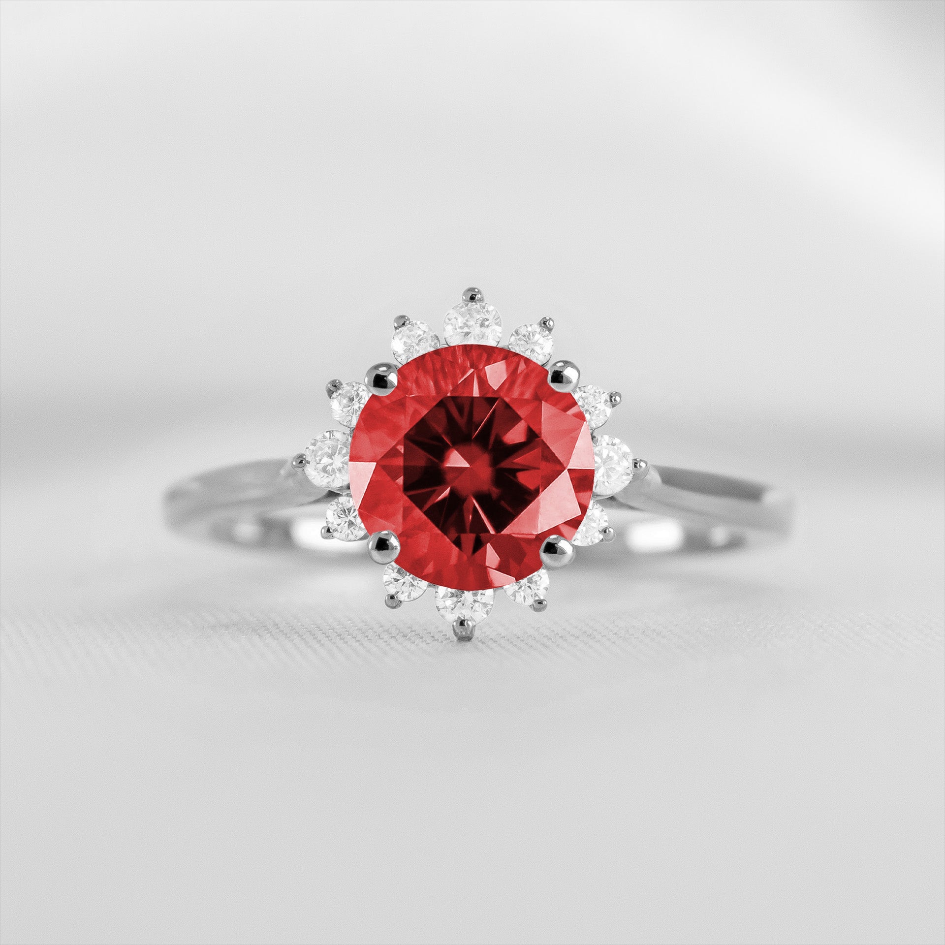 Shown in 1.0 carat Ruby* The Jaylin Ruby and Diamond Halo Engagement Ring | Lisa Robin#color_14k-white-gold