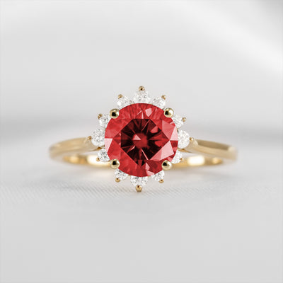 Shown in 1.0 carat Ruby* The Jaylin Ruby and Diamond Halo Engagement Ring | Lisa Robin#color_14k-yellow-gold